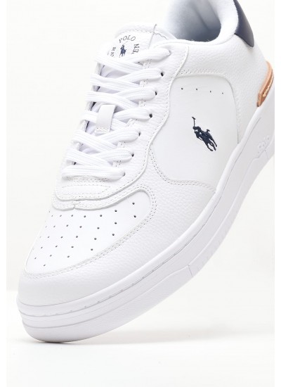 Men Casual Shoes Masters White Leather Ralph Lauren