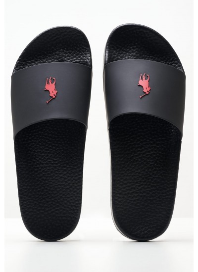Men Flip Flops & Sandals Slide Black Rubber Ralph Lauren