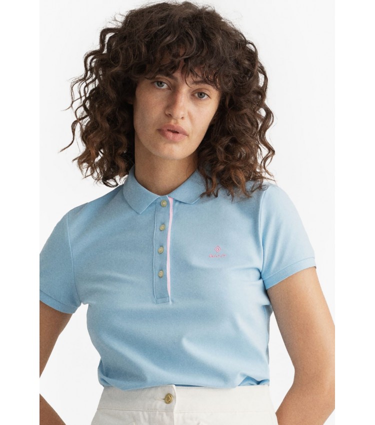 Women T-Shirts - Tops Contrast.Pique.W Blue Cotton GANT