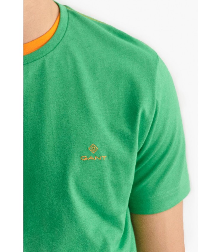 Ανδρικές Μπλούζες Contrast.Ss1 Πράσινο Βαμβάκι GANT