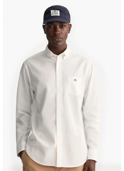 Men Shirts Linen.Shirt White Cotton GANT