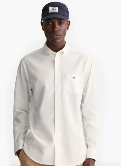 Ανδρικά Πουκάμισα Linen.Shirt Άσπρο Βαμβάκι GANT