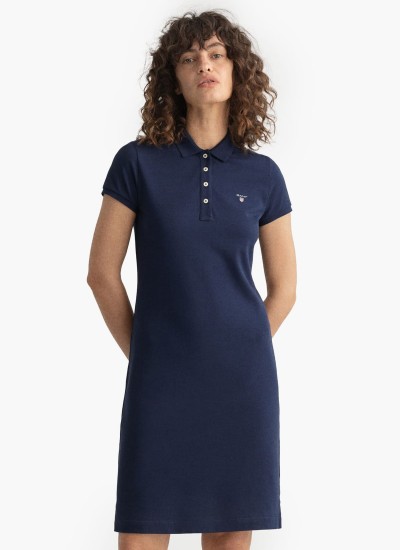Γυναικεία Φορέματα - Ολόσωμες Φόρμες Pique.Dress Σκούρο Μπλε Βαμβάκι GANT