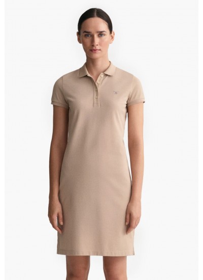 Women Dresses - Bodysuits Pique.Dress Beige Cotton GANT