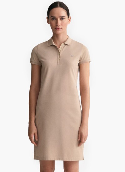 Γυναικεία Φορέματα - Ολόσωμες Φόρμες Pique.Dress Μπεζ Βαμβάκι GANT