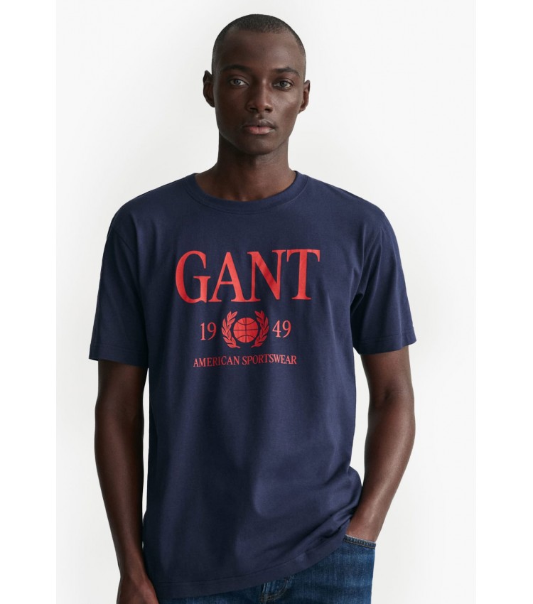 Ανδρικές Μπλούζες Retro.Crest Σκούρο Μπλε Βαμβάκι GANT Ανδρικές Μπλούζες Retro.Crest Σκούρο Μπλε Βαμβάκι GANT