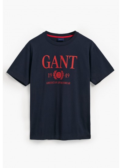 Ανδρικές Μπλούζες Retro.Crest Σκούρο Μπλε Βαμβάκι GANT