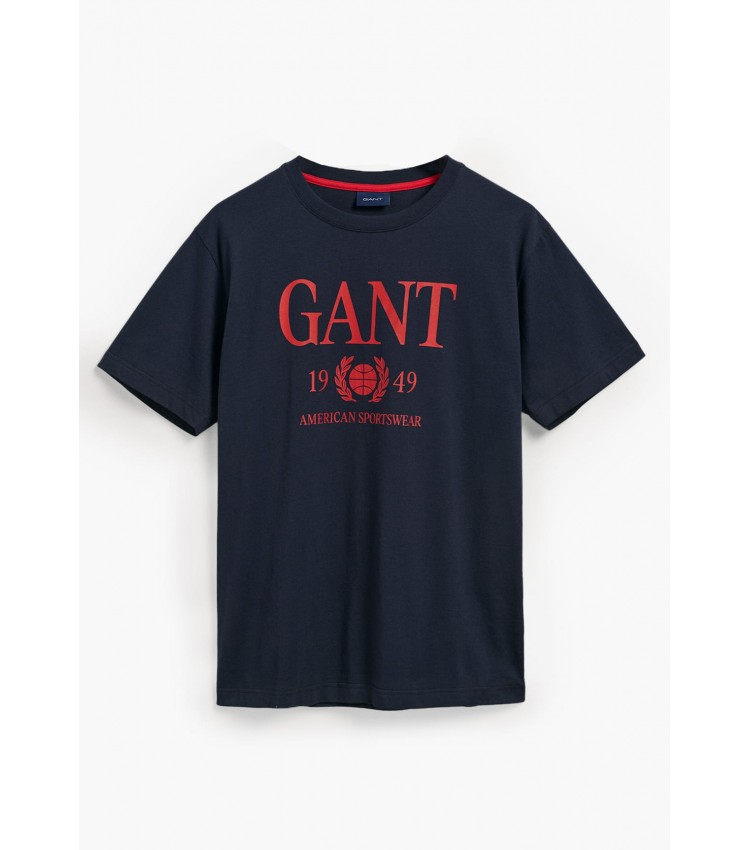 Ανδρικές Μπλούζες Retro.Crest Σκούρο Μπλε Βαμβάκι GANT Ανδρικές Μπλούζες Retro.Crest Σκούρο Μπλε Βαμβάκι GANT