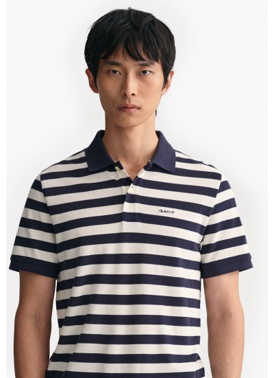 Ανδρικές Μπλούζες Striped.Polo Σκούρο Μπλε Βαμβάκι GANT