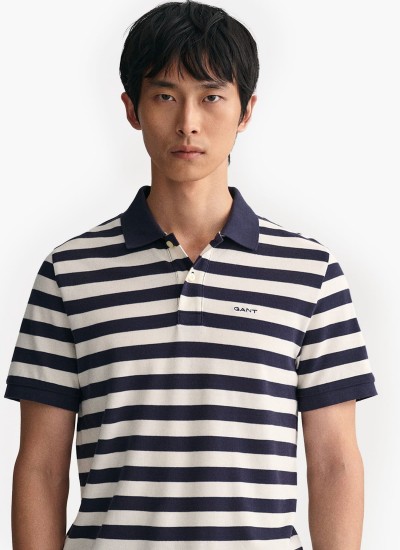 Ανδρικές Μπλούζες Striped.Polo Σκούρο Μπλε Βαμβάκι GANT