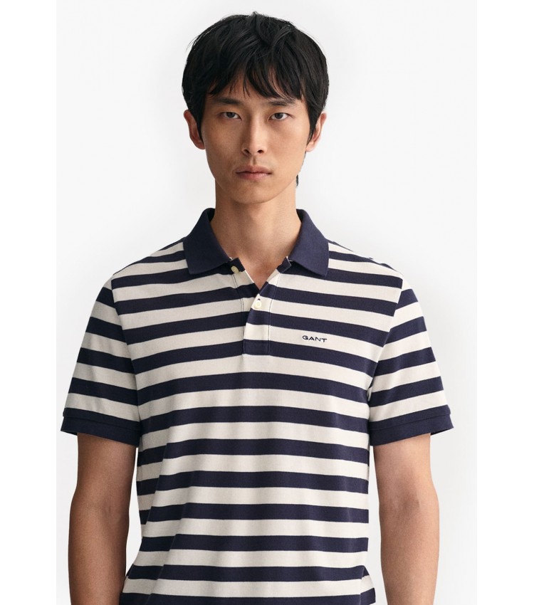 Men T-Shirts Striped.Polo DarkBlue Cotton GANT