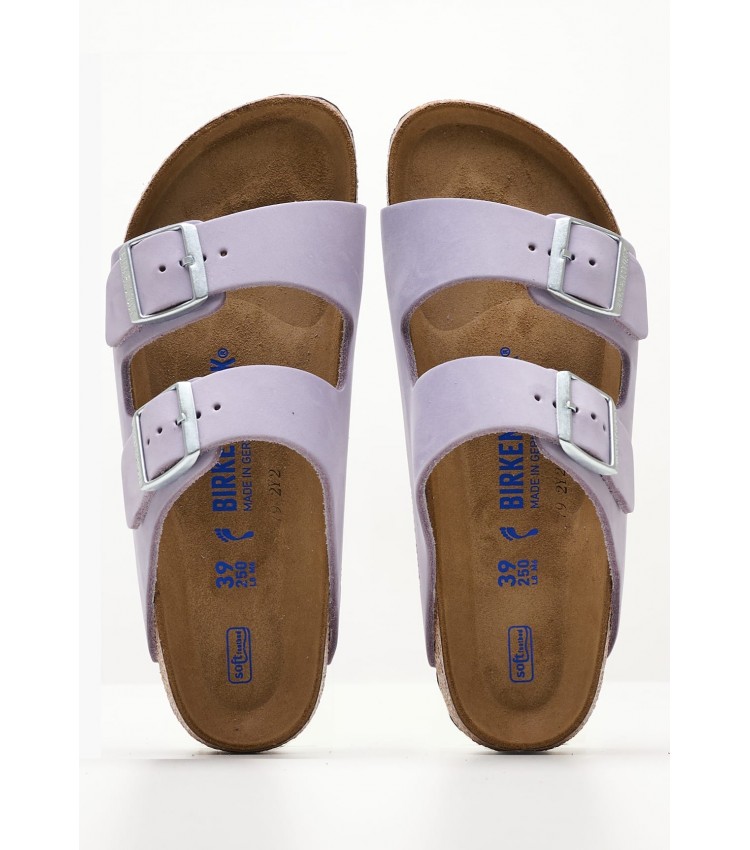 Γυναικεία Flats Arizona.Fog Μωβ Δέρμα Birkenstock