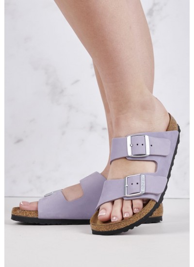 Women Flats Arizona.Fog Purple Leather Birkenstock