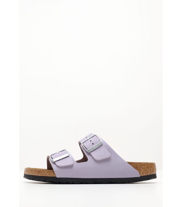 Γυναικεία Flats Arizona.Fog Μωβ Δέρμα Birkenstock