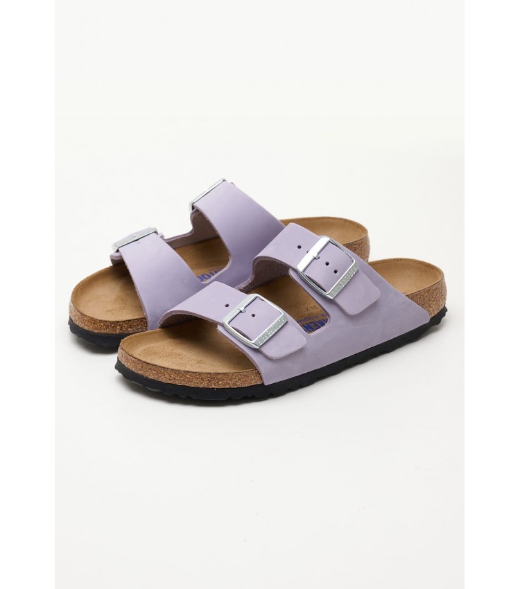 Γυναικεία Flats Arizona.Fog Μωβ Δέρμα Birkenstock