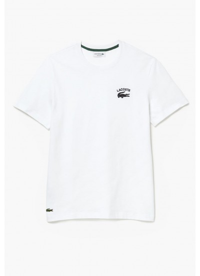 Ανδρικές Μπλούζες TH9665 Άσπρο Βαμβάκι Lacoste