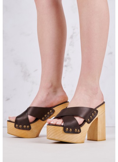 Women Mules Eulalia.Platforms Brown Leather Jeffrey Campbell