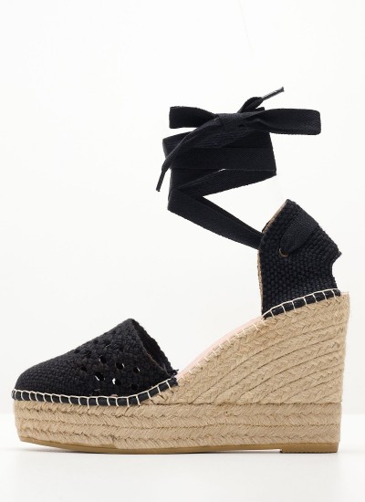 Women Espadrilles 4647 Black Suede Leather Mortoglou