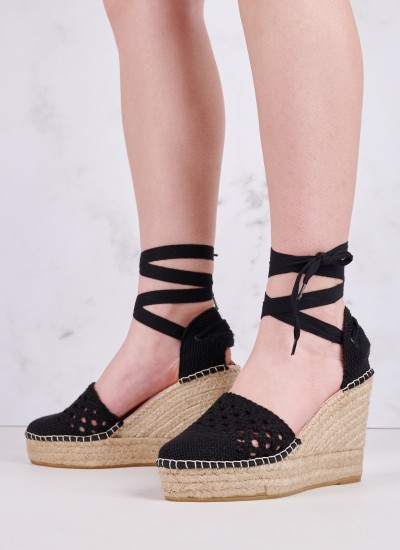 Women Espadrilles 4647 Black Suede Leather Mortoglou