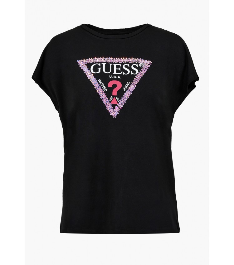 Γυναικείες Μπλούζες - Τοπ 3d.Flowers Μαύρο Βισκόζη Guess