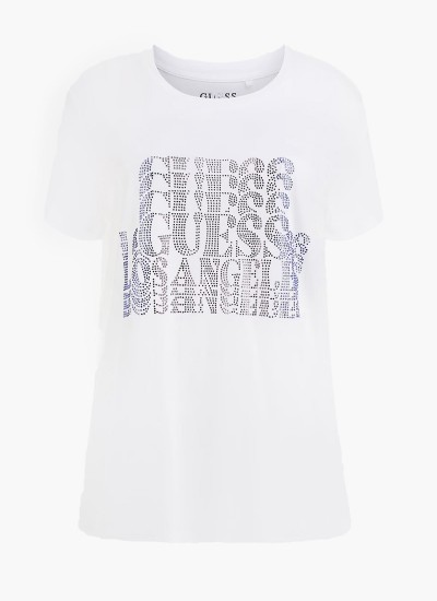 Γυναικείες Μπλούζες - Τοπ Cascade Άσπρο Βαμβάκι Guess