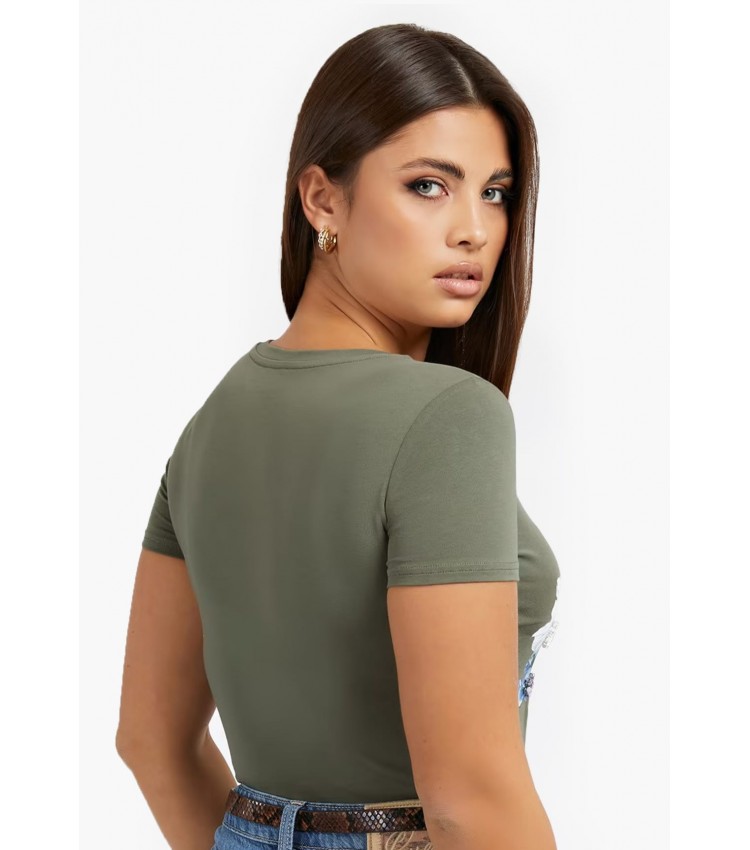 Γυναικείες Μπλούζες - Τοπ Embelish Πράσινο Βαμβάκι Guess