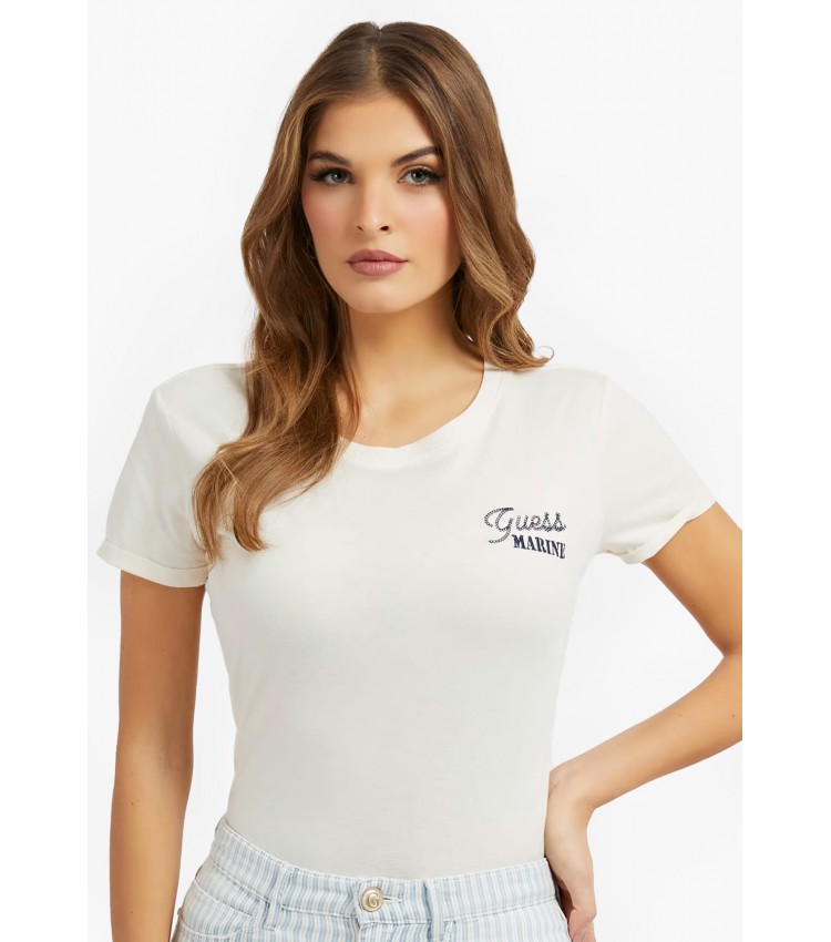 Γυναικείες Μπλούζες - Τοπ Marine Μπεζ Βαμβάκι Guess Γυναικείες Μπλούζες - Τοπ Marine Μπεζ Βαμβάκι Guess