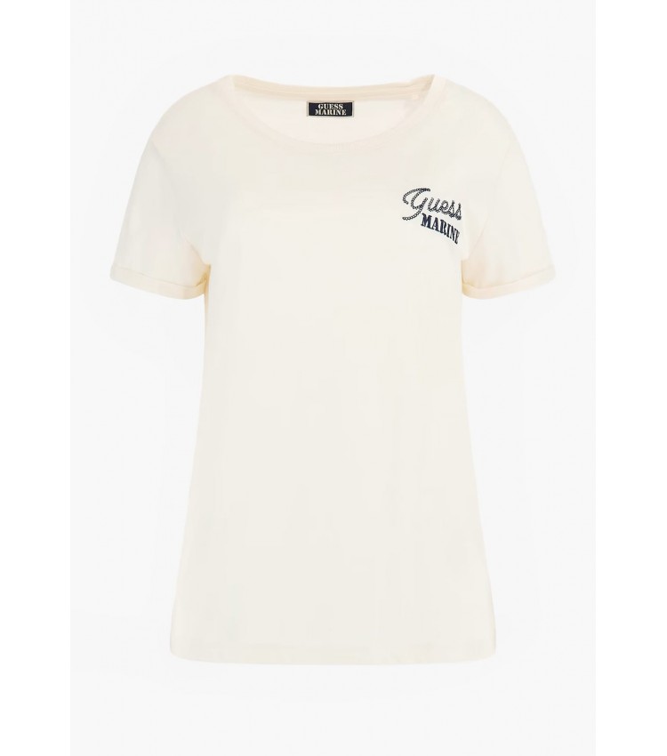 Γυναικείες Μπλούζες - Τοπ Marine Μπεζ Βαμβάκι Guess Γυναικείες Μπλούζες - Τοπ Marine Μπεζ Βαμβάκι Guess
