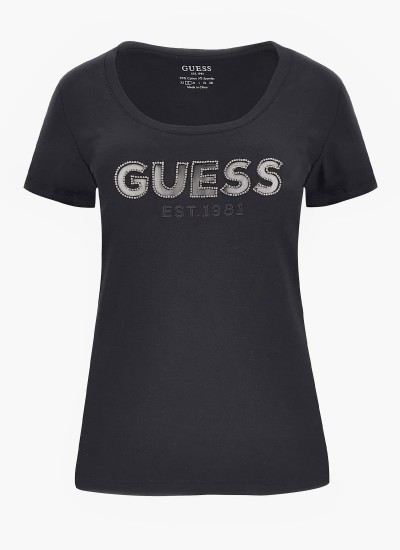 Γυναικείες Μπλούζες - Τοπ Mesh.Tee Μαύρο Βαμβάκι Guess