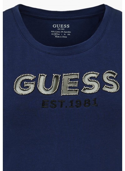 Γυναικείες Μπλούζες - Τοπ Mesh.Tee Σκούρο Μπλε Βαμβάκι Guess