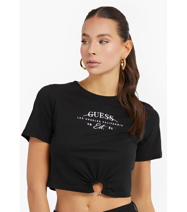Γυναικείες Μπλούζες - Τοπ Piercing.Tee Μαύρο Βαμβάκι Guess Γυναικείες Μπλούζες - Τοπ Piercing.Tee Μαύρο Βαμβάκι Guess
