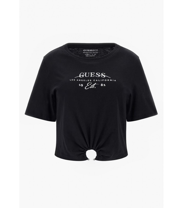 Γυναικείες Μπλούζες - Τοπ Piercing.Tee Μαύρο Βαμβάκι Guess Γυναικείες Μπλούζες - Τοπ Piercing.Tee Μαύρο Βαμβάκι Guess