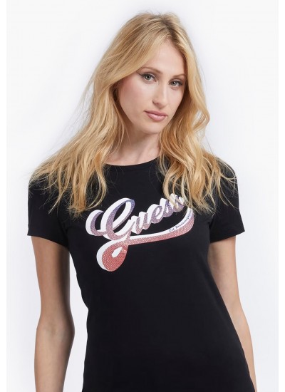 Women T-Shirts - Tops Shaded.Tee Black Cotton Guess