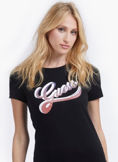 Γυναικείες Μπλούζες - Τοπ Shaded.Tee Μαύρο Βαμβάκι Guess