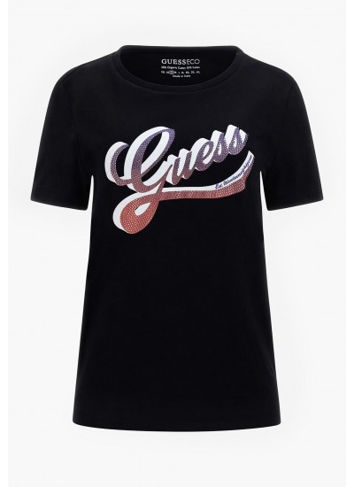 Women T-Shirts - Tops Shaded.Tee Black Cotton Guess