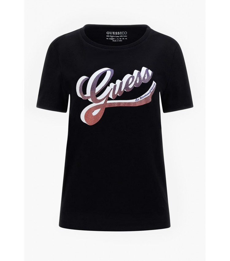 Women T-Shirts - Tops Shaded.Tee Black Cotton Guess