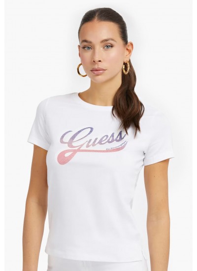 Γυναικείες Μπλούζες - Τοπ Shaded.Tee Άσπρο Βαμβάκι Guess