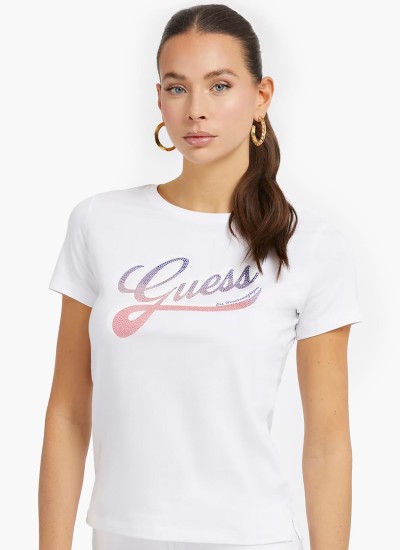 Γυναικείες Μπλούζες - Τοπ Shaded.Tee Άσπρο Βαμβάκι Guess