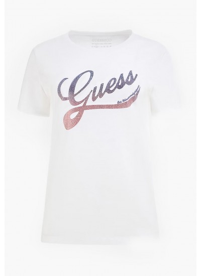 Γυναικείες Μπλούζες - Τοπ Shaded.Tee Άσπρο Βαμβάκι Guess