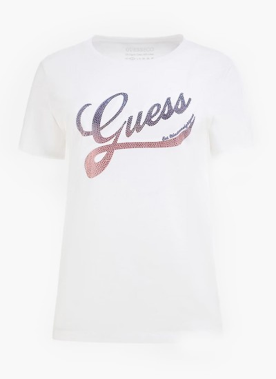 Γυναικείες Μπλούζες - Τοπ Shaded.Tee Άσπρο Βαμβάκι Guess