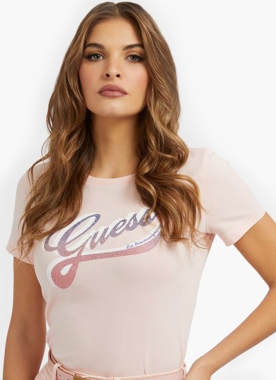 Γυναικείες Μπλούζες - Τοπ Shaded.Tee Ροζ Βαμβάκι Guess