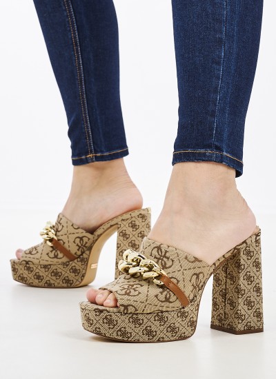 Γυναικεία Mules Xanthe2 Μπεζ Ύφασμα Guess