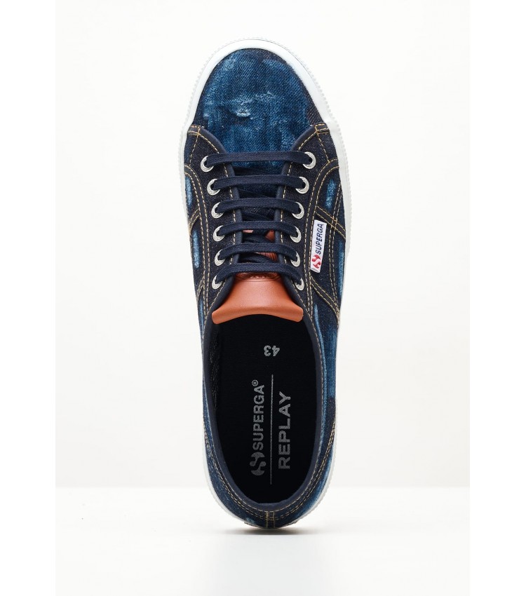 Men Casual Shoes Distressed.Denim Blue Fabric Replay