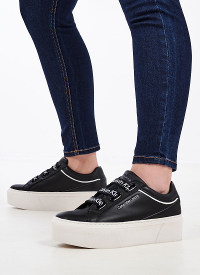 Γυναικεία Παπούτσια Casual Flatform.Branded Μαύρο Δέρμα Calvin Klein