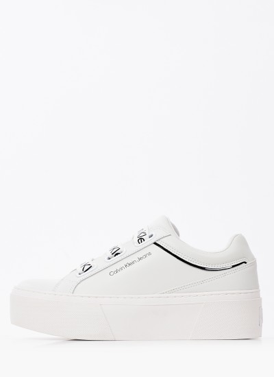 Γυναικεία Παπούτσια Casual Flatform.Branded Άσπρο Δέρμα Calvin Klein