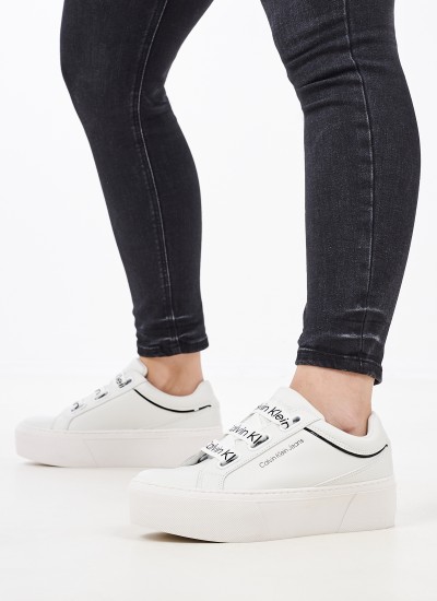 Γυναικεία Παπούτσια Casual Flatform.Branded Άσπρο Δέρμα Calvin Klein