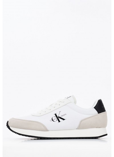 Ανδρικά Παπούτσια Casual Retro.Runner Άσπρο Δέρμα Καστόρι Calvin Klein