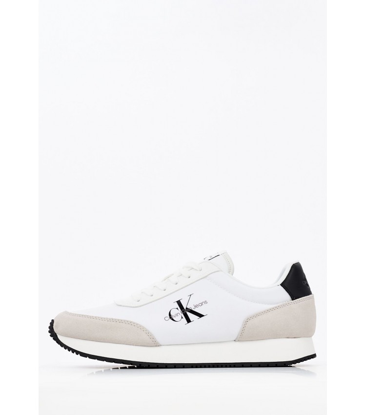 Ανδρικά Παπούτσια Casual Retro.Runner Άσπρο Δέρμα Καστόρι Calvin Klein