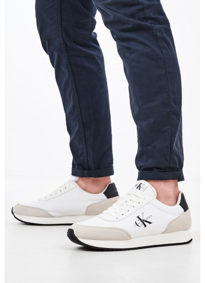 Ανδρικά Παπούτσια Casual Retro.Runner Άσπρο Δέρμα Καστόρι Calvin Klein