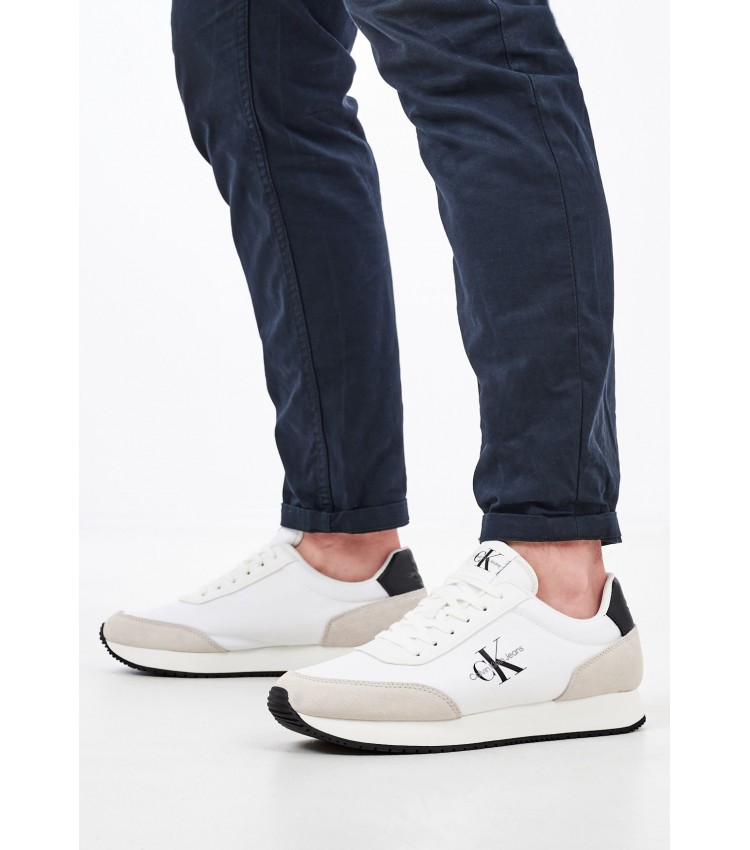 Ανδρικά Παπούτσια Casual Retro.Runner Άσπρο Δέρμα Καστόρι Calvin Klein